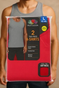 Gr. L Fruit of the Loom 2 TAG FREE A-Shirts Comfort Stretch Stoff hombre - Bild 1 von 8