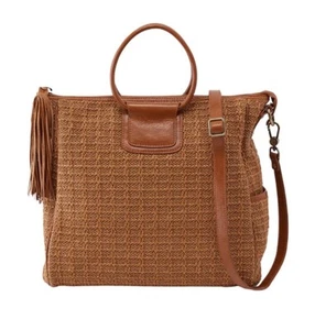 HOBO Sheila Large Natural Raffia Leather Satchel Crossbody Bag NWT - Picture 1 of 24