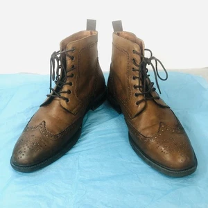 Stafford 014-1218 Brown Leather Lace-Up Brogue Wingtip Ankle Boots Mens US 10 M - Picture 1 of 14