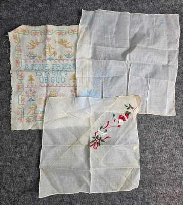 Vintage Embroidered Handkerchiefs Set Floral Designs & Decorative Patterns - Image 1 of 4