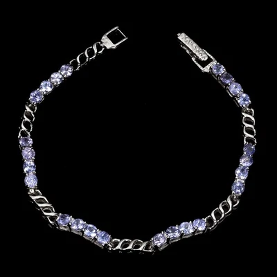 925 Пробы браслет круглый танзанит натуральный драгоценный камень ювелирные изделия 7,5 дюйма - Изображение 1 из 4