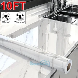 White Marble Contact Paper Self Adhesive Peel Stick Wallpaper Kitchen Countertop - Picture 1 of 15
