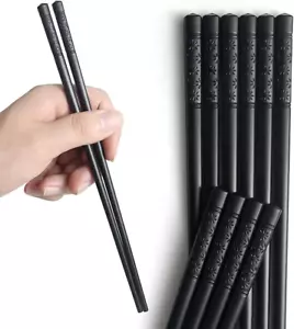5 Pairs Chopsticks, Safe Non-Slip Reusable Chopsticks Dishwasher, 9.4 Inch- Blac - Picture 1 of 12