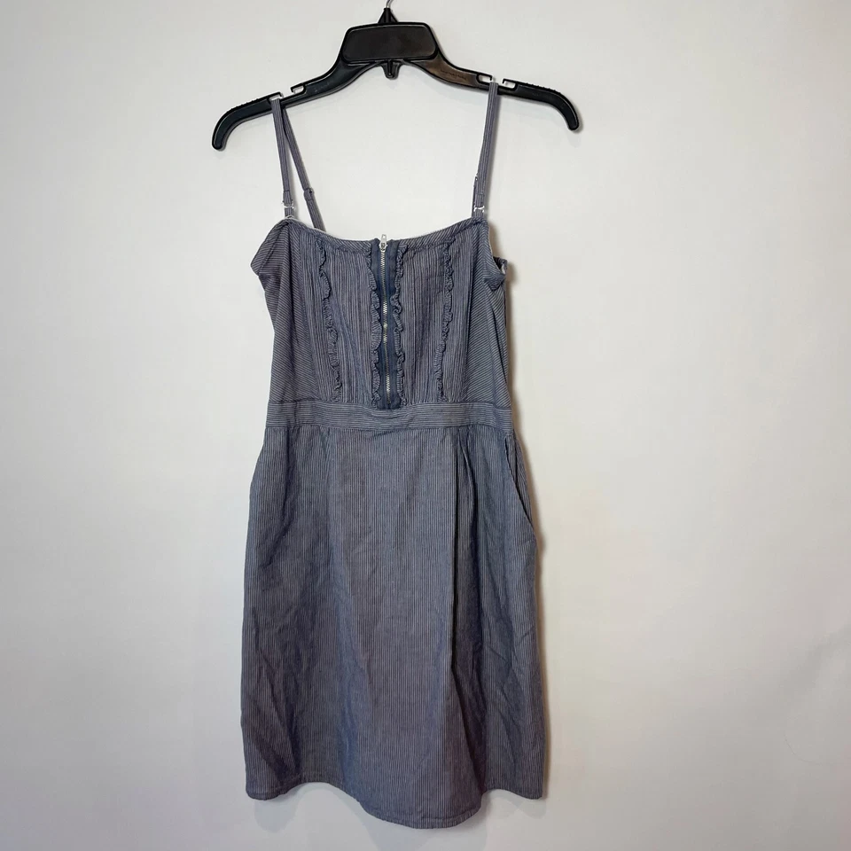 DKNY Jeans Womens Sleeveless Pinstriped Tank Mini Dress Gray XS Smocked Ruffle - Image 1 of 4