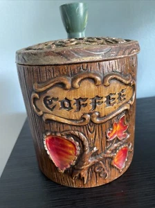 Vtg Treasure Craft Faux Wood Grain Red Yellow Coffee Canister With Lid Made USA - Picture 1 of 9