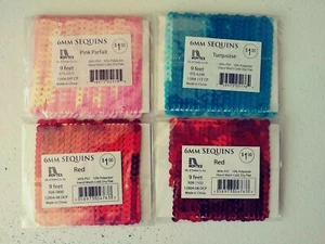 6 mm Pailletten Strig Borte Menge 4 - je 9 Fuß - rot, rosa, türkis - NEU - Bild 1 von 4