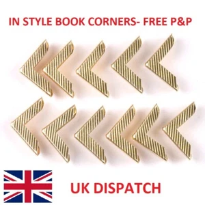 Gold Art Deco Striped Metal Book Scrapbook Photo Album Menu Corner Protectors - Picture 1 of 7
