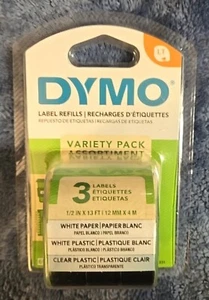 Dymo LetraTag 3 Roll Variety Label Refill 1/2 White Paper White & Clear Plastic - Picture 1 of 4