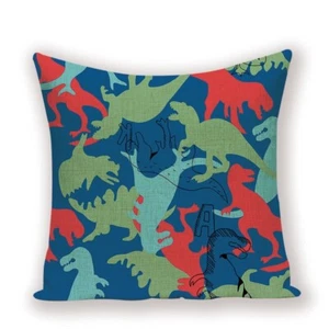 Dinosaur Linen Cushions 45x45cm Choose Cover Only or Filled Cushion Kids Bedroom - Picture 1 of 4
