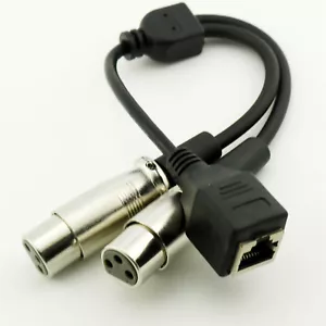 1x RJ45 Female to 2x XLR 3 Pin Female Network Adapter Short Connector Cable 30cm - Picture 1 of 5