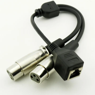 30cm RJ45 Feamale Jack to Dual XLR 3 Pin Female Network Connector Adapter Cable - Image 1 of 4