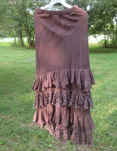 Pat Dahnke Flamingo Bias Cut Eggplant Purple Long Maxi Skirt with Lace M B400 - Picture 1 of 10