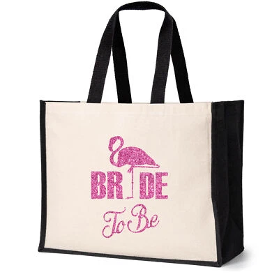 Flamingo Bride To Be Tote Bag Wedding Hen Party Idea Ladies Canvas Shopper - Bild 1 von 4