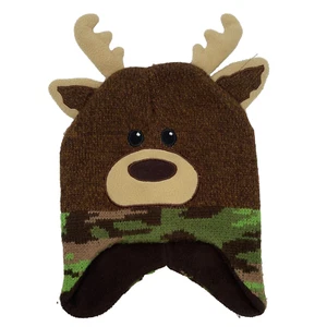 Deer Animal Beanie Hat Cap Youth Toddler 2T 5T Brown Antlers Healthtex Play Snow - Picture 1 of 3