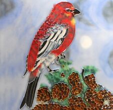 Cardinal hand painted ceramic art tile 6 x 6 inches with fiberboard back