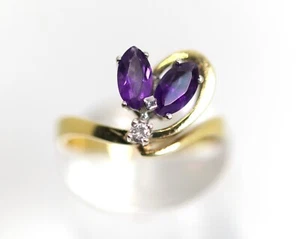 585 – 14kt Mujer Anillo de Oro Amarillo + Blanco Amatista + Topaz Curvada Rg. 55 - Imagen 1 de 9
