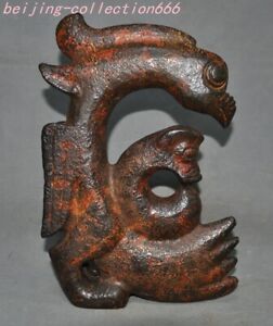 10.8'' Hongshan culture Old jade Carved Pig Dragon Loong Hook sacrifice statue