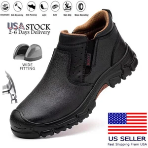 Men's Steel Toe Waterproof Work Safety Boots Slip On Restaurant Shoes Non Slip - Picture 1 of 13