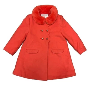 Janie and Jack Dress Coat Gold Coral Faux Fur Trim Double Buttons Size 2T - Picture 1 of 4