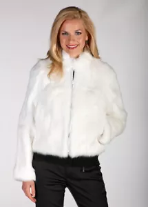 Womens Real Rabbit Fur Jacket White Short Zippered Jacket Size Small - Picture 1 of 3