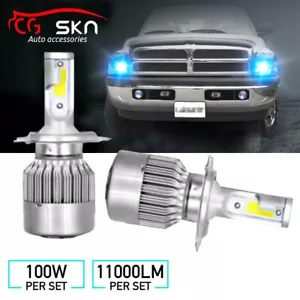 2X 8000K Ice Blue H4 LED High Low Beam Headlight Bulbs 100W for Dodge RAM 1500 - Picture 1 of 9