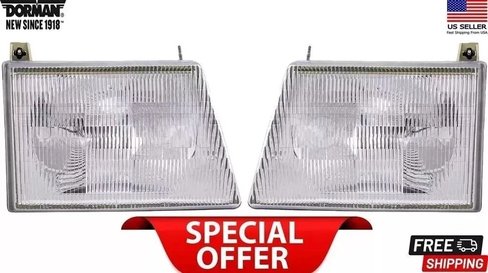 New 2 Headlight Assemblies For FORD E150 E250 E350 E450 E550 ECONOLINE Halogen - Image 1 of 4