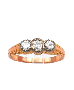 Antiker 0.65ct Diamant Ring Trilogie Ring in 14K Gold Verlobungsring um 1910 - Bild 1 von 6