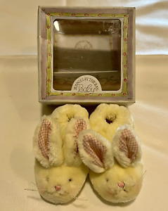 Bunnies By the Bay Baby Slippers Booties Shoes Yellow Rabbit Pink Gingham 6 12 m