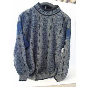 Vintage Men’s Mondo Designer Sweater Made In Italy XL 54 Grey Black Geometric - Picture 1 of 10