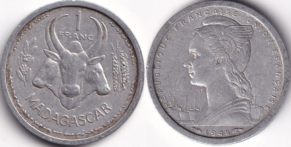 1 Francs 1948 Madagascar - Marianne / Zebus - Photo 1/1