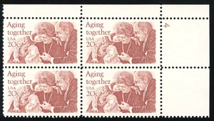 US - 1982 Aging Together 20c - SC# 2011 Plate Block of 4 Mint NH OG - Picture 1 of 2