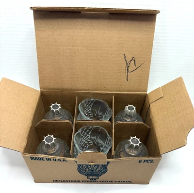 Vintage HOME INTERIORS Set of 6 Reflections Pegged Votive Crystal Holders--NEW - Image 1 of 4