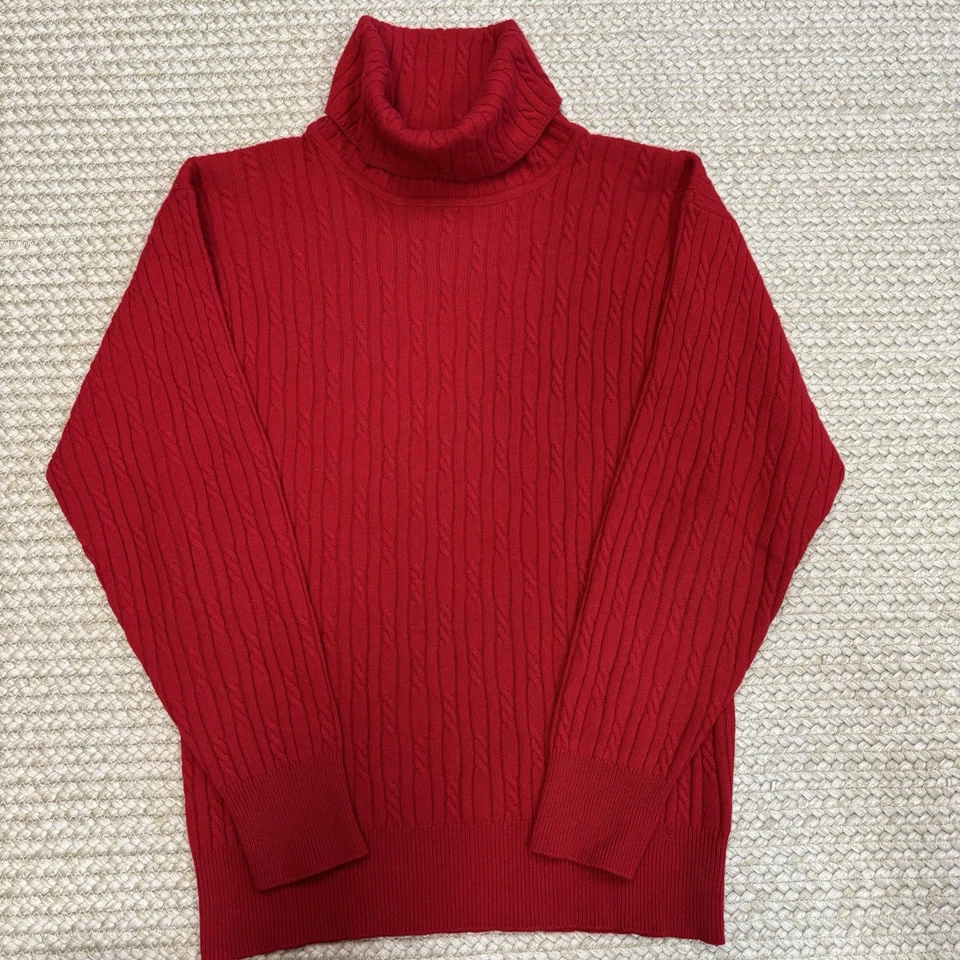 VTG Y2K Preston & York 100% Cashmere Cable Knit Turtleneck Sweater Red S - Image 1 of 4