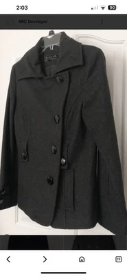 Vintage Giacca  Pea Coat Woman’s 18/20 Hooded Black. Wool & Poly  Pockets - Image 1 of 4