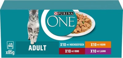 PURINA ONE Adult Katzenfutter nass, Sorten Mix, 40er Pack (40 x 85g) - Bild 1 von 4