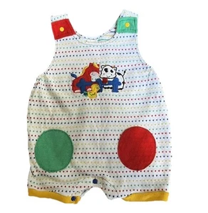 Vintage Baby Strampler 18 Monate bunt Bauernhoftiere Pferd Kuh Ente Applikation Punkte - Bild 1 von 7