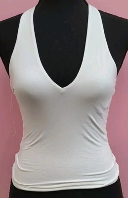 Camiseta sin mangas Victoria Secret ROSA base elástica halter sin forro talla pequeña VS blanca Foto 1 de 4