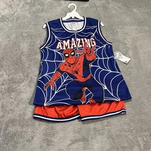 Amazing Spiderman Outfit Set Youth 12 Blue Red Tank Top Shorts Marvel - Picture 1 of 5