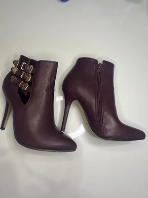 Botas Liliana Mujer Borgoña Tacón Alto Talla 6 Punta Punta Diseño Recortado Foto 1 de 2