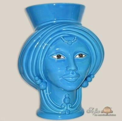 Moors kopf Keramisch von Caltagirone Weiblich Tür Vase Handmade Hand Türkis - Bild 1 von 2