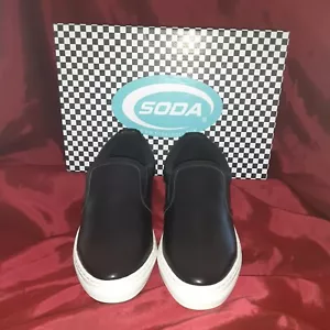 Soda Women's Platform Slip On Flat Round Toe Sneaker Shoes Black PU Size 6 NIB - Picture 1 of 7