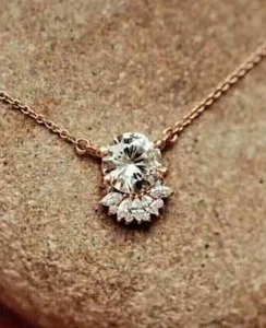 Women's Necklace Pendant 2.0Ct Round Simulated Diamond Rose Real Sterling Silver - Picture 1 of 8