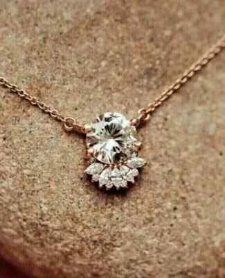 Collar colgante para mujer 2,0 quilates redondo diamante simulado rosa plata de ley real Foto 1 de 4