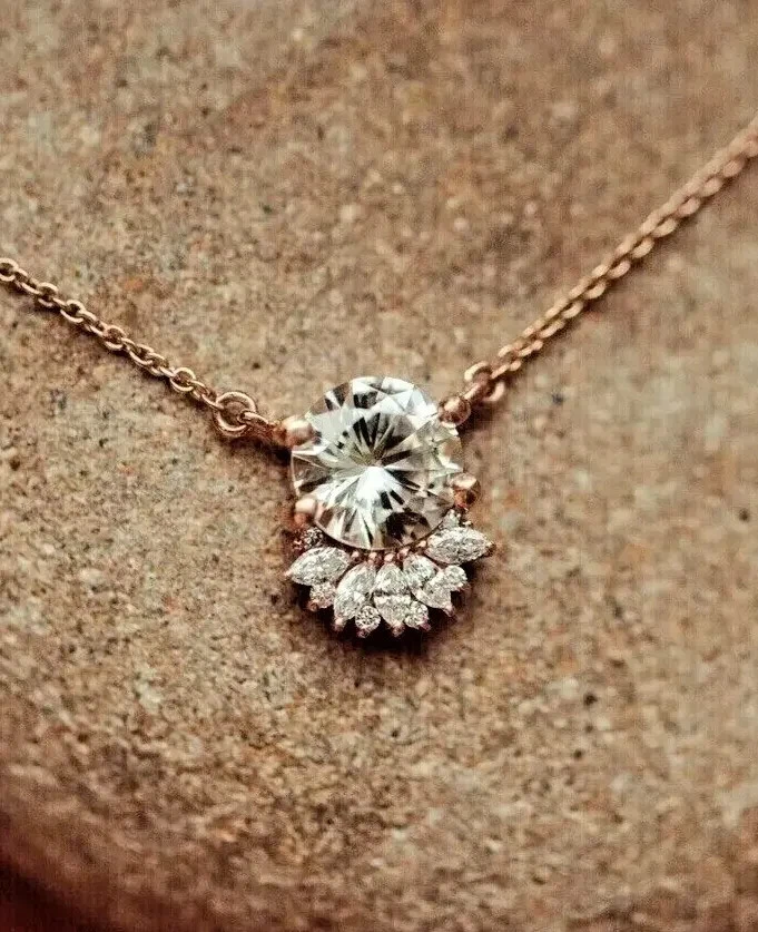 Collar colgante para mujer 2,0 quilates redondo diamante simulado rosa plata de ley real Foto 1 de 4