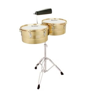 US Glarry Golden 13"+14" Timbales Drumset Percussion mit verstellbarem Ständer Kuhglocke - Bild 1 von 21