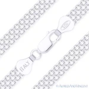 .925 Italy Sterling Silver 6mm 2-Row Bizmark Bismark Link Italian Chain Necklace - Picture 1 of 2