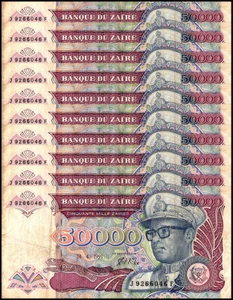 Zaire 50000 Zaires, 1991, P-40, Used X 10 PCS - Picture 1 of 2
