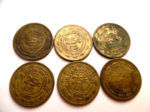 Lote de 6 fichas Chuck-E-Cheese 1982-1983 valor de juego de 25 centavos - Imagen 1 de 5