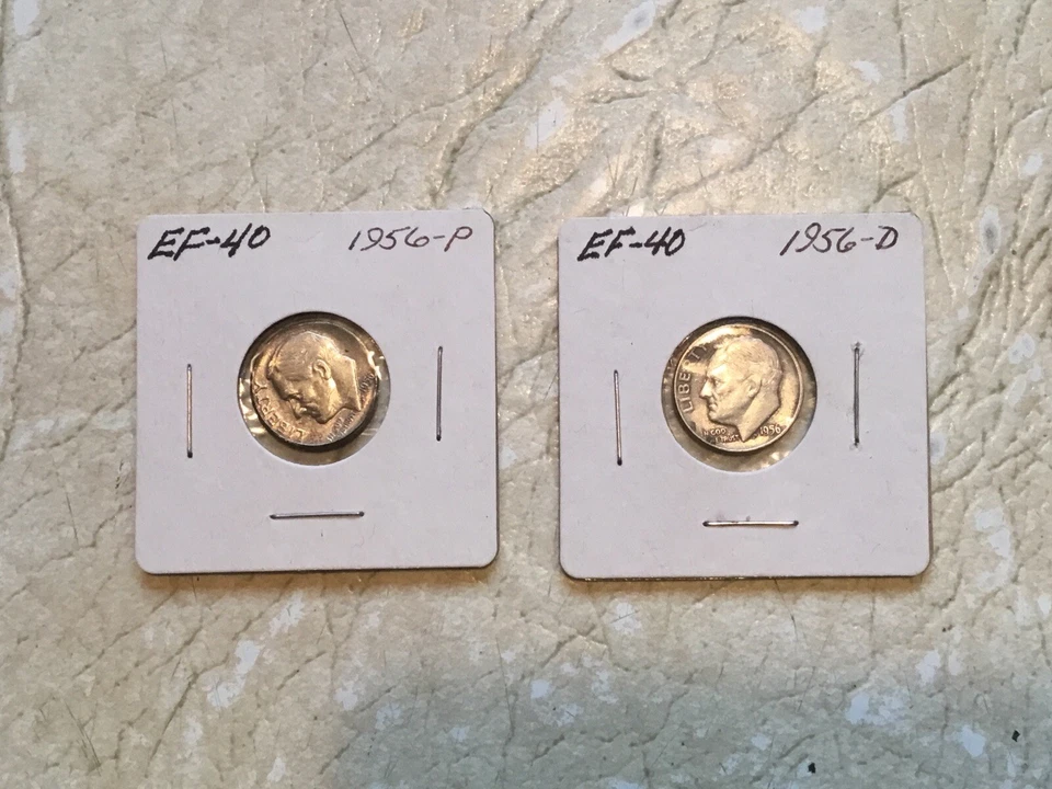 1956P 1956D  Roosevelt 2 Dime US A 10 Cent 90%  SILVER  10c Coin Lot - Image 1 of 4