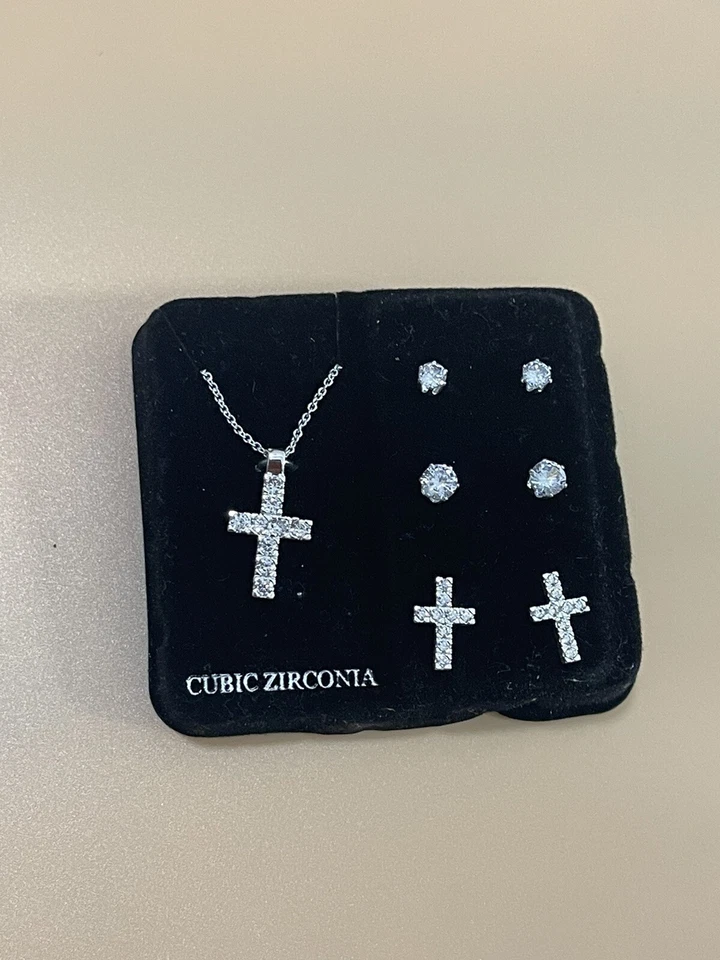 JUEGO DE PENDIENTES COLLAR CRUZ PLATA DANSECRAFT MUJER JOYAS CIRCÓN CÚBICO/Sin caja Foto 1 de 4